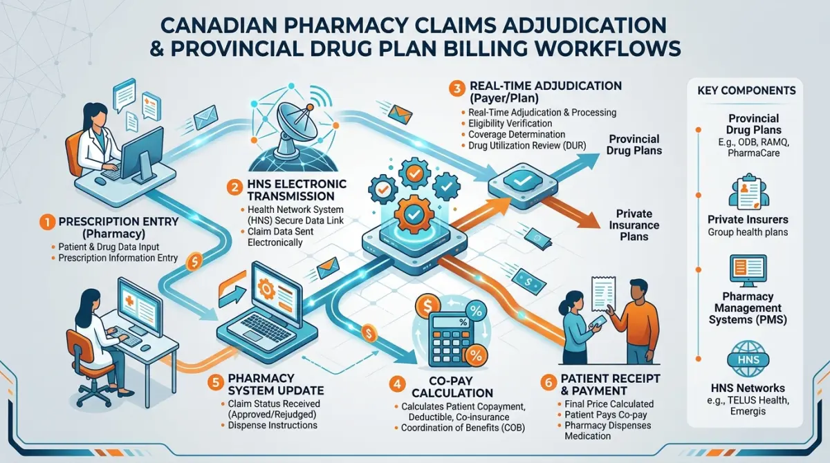 Canadian Pharmacy Claims Adjudication and Provincial Drug Plan Workflows